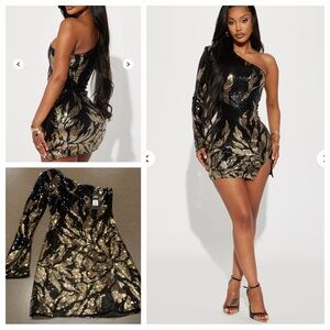 NWT Fashion Nova Mami On Fire Mini Dress - Black/Gold Sz: S